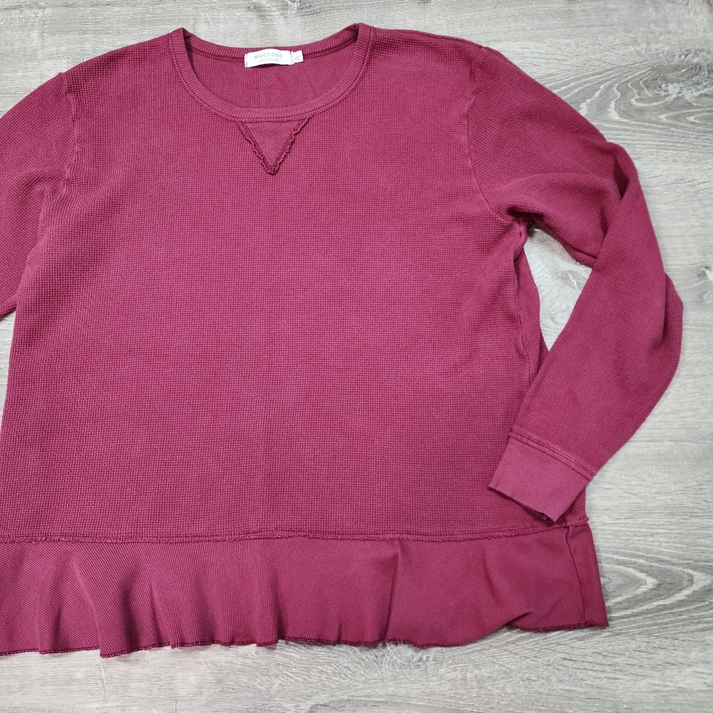 MODODOC 100% Cotton Burgundy Red Thermal Waffle Knit Shirt Top Large
